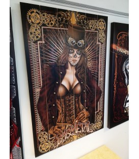 Barmetal Steampunk Lady Design auf Holzlatten 90x60 CM