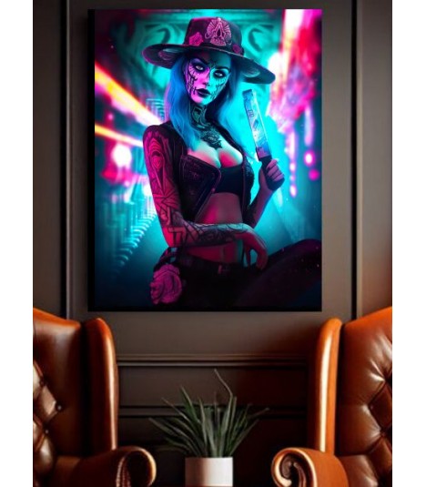 Barmetal Leinwand 80 CM x 60 CM Cyberpunk Cowgirl