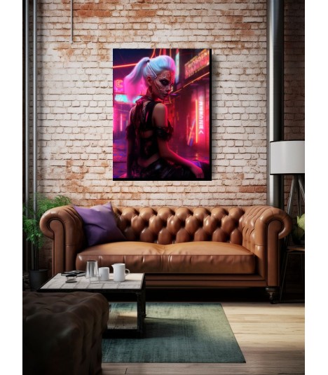 Barmetal Leinwand 80 CM x 60 CM Cyberpunk Girl