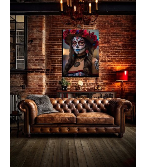 Barmetal Leinwand 90 CM x 60 CM La Catrina Mexiko